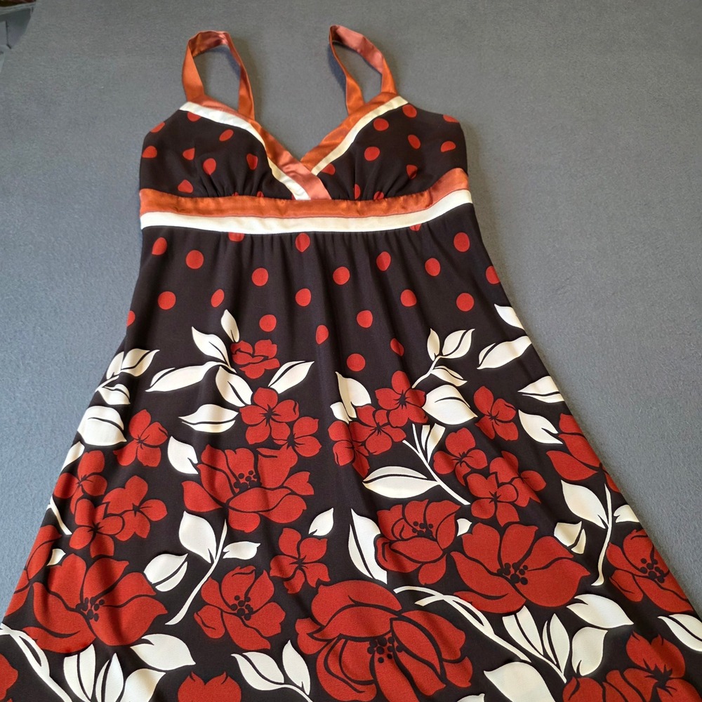 Trixxi Clothing Company Brown Floral Polka Dot Empire Waist Midi Dress Medium